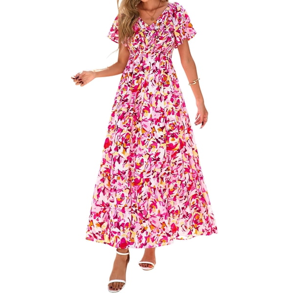 Vestido PRETTYGARDEN 2025 Boho Floral Maxi con Escote en V Talle S