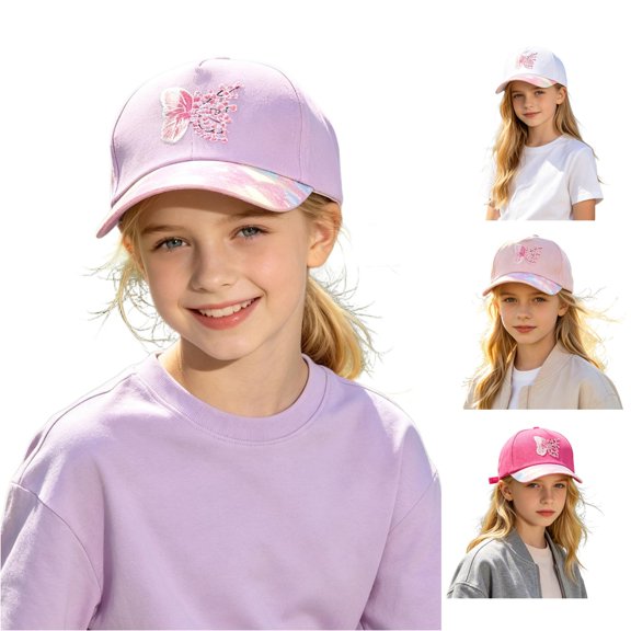 Oiyii Toddler Girl's Adjustable Baseball Hats Butterfly Embroidery Printed Outdoor Play Trucker Caps Youth Headwear, Purple