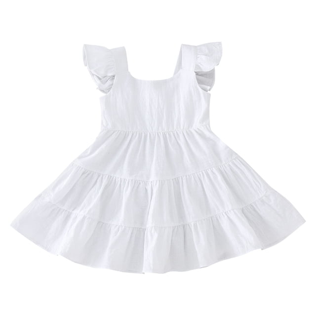 Felwors Robe Princesse Unie à Manches Volantées pour Tout-Petites Filles, Robe de Danse, Robes de Fête, Vêtements