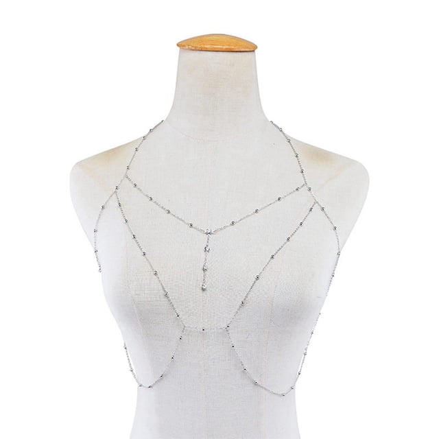 Cadena corporal para mujer, accesorio brillante, cadena de de cobre, arnés de , gargantilla larga, para novia, fiesta, playa, chicas, mejor Plata Hugo Cadena del cuerpo