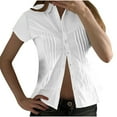 thumbnail image 2 of Zunfeo Pleated Blouse for Women Casual Button Down Shirts Short Sleeve Dressy Tops White L, 2 of 5