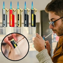 Nsxcdh Long Torch Lighter Mini Thin Butane Windproof Blue Flame,Adjustable Flame Knob Easy Control,Portable Pocket Size for Cigars Candles Kitchen BBQ Camping,Durable Alloy Body with Color Chamber