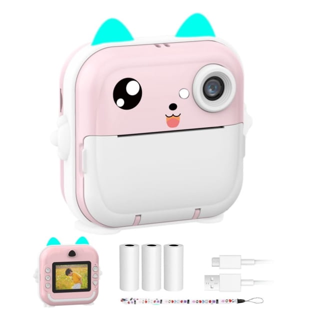 MOCOFLY Cámara Instantánea 1080P para Niños, Cámara Digital de Impresión con Juegos Integrados y Marcos de Fotos,Papel para Impresora,Grabaci&