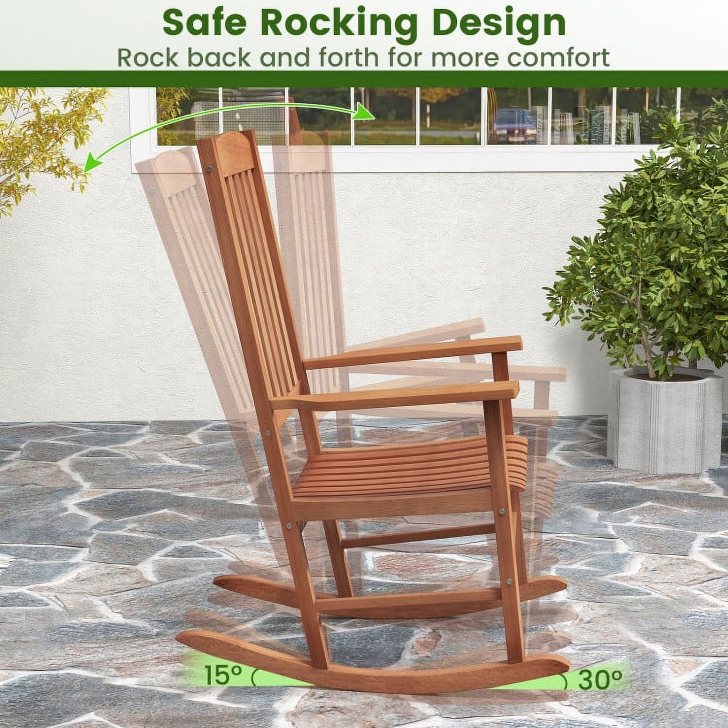 Aimee Lii Outdoor Rocking Chair, Patio Wooden Rocker Chair, Weather Resistant,for Lawn, Porch, Backyard, Indoor and Garden, Natural