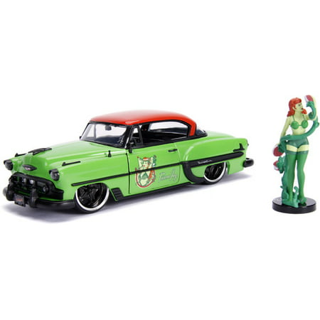 DC Comics Bombshells Poison Ivy & 1953 Chevy Bel Air Die-cast Car,1:24 Scale Vehicle, 2.75 Collectible