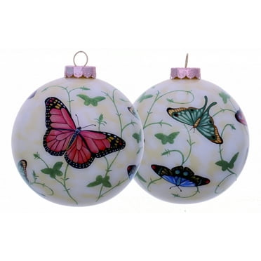 Colorful Butterflies Hand Painted Mouth Blown Glass Ornament