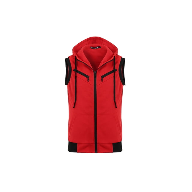 INSPIRE CHIC Gilet à Capuche pour Homme à Fermeture Éclair Sans Manches à Cordon Gilet à Capuche 36 Rouge