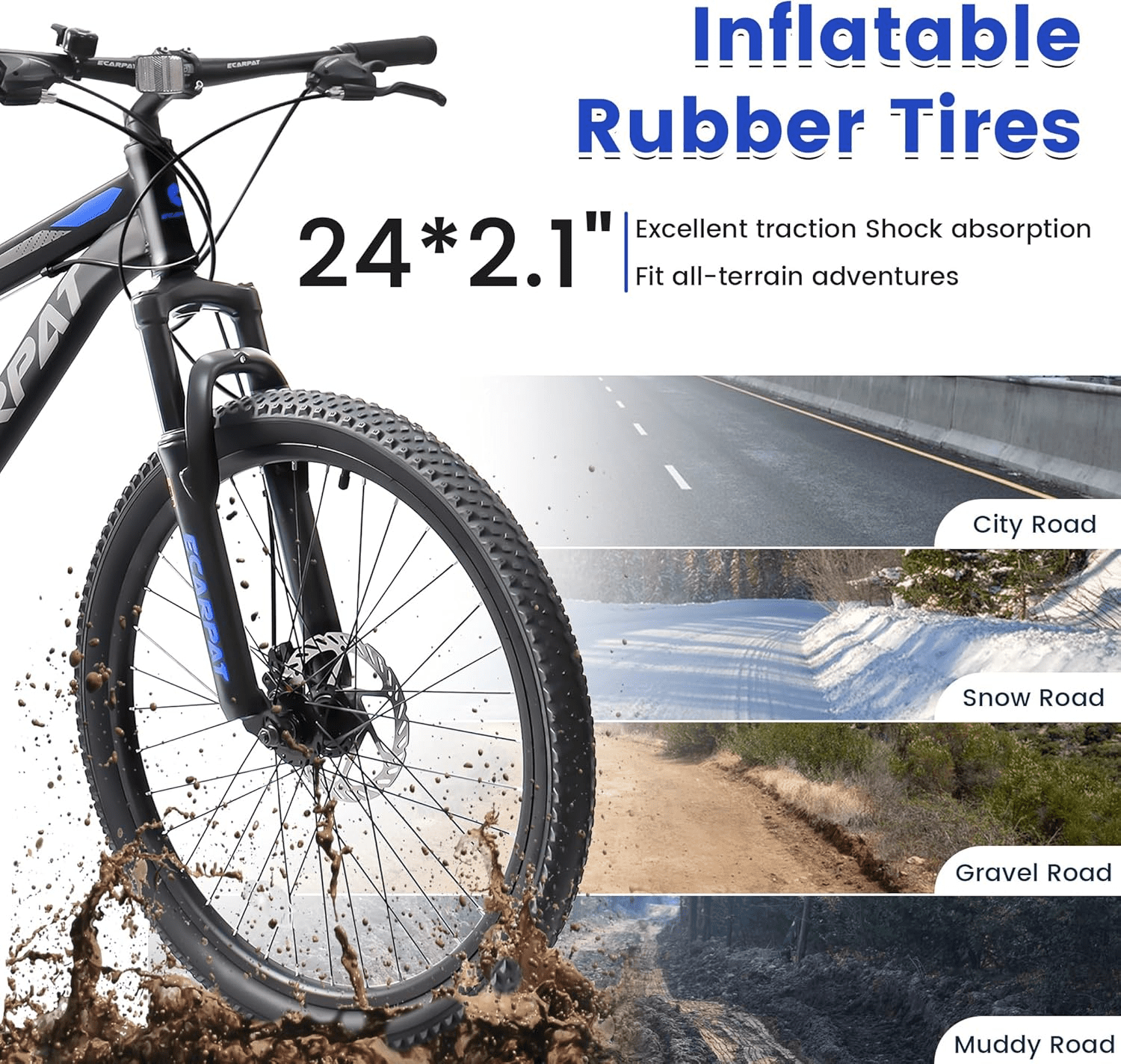 24" Mountain Bike for Adults, 21 Speed Full Suspension MTB, Dual Disc Brakes, High Carbon Steel Frame, 85% Pre-Assembled, for Men & Women