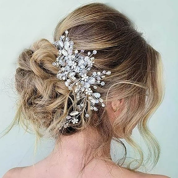 Bride Wedding Hair Vine Rhinestone Headpieces Crystal Headband Flower Bridal Hair Pieces Hair Accessories for Women and Girls (Silver) (A-Silver)