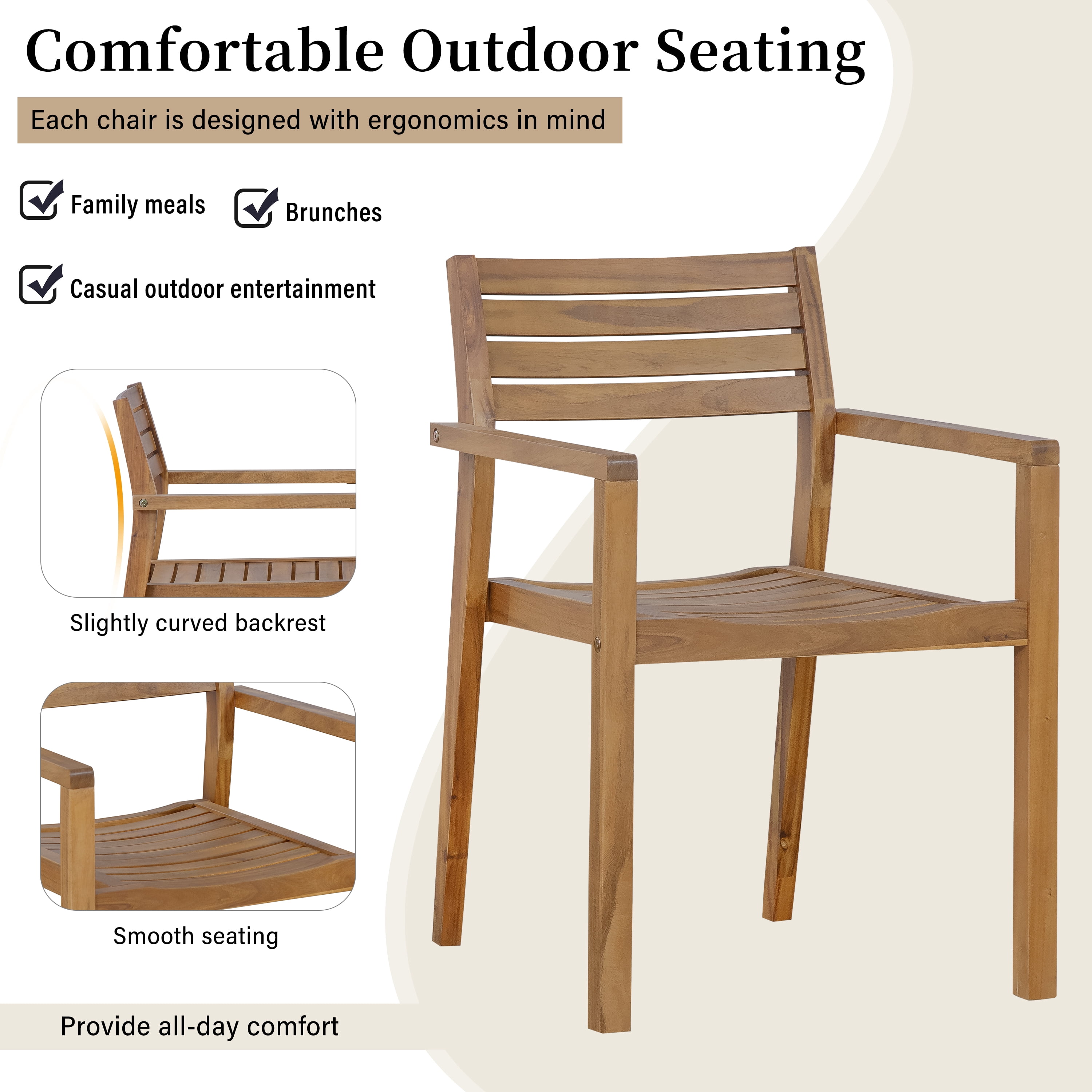Mintazer 59" 5-Piece Outdoor Dining Set with Chairs & Umbrella Hole, Patio Furniture Set for Garden Backyard Poolside, Natural Brown
