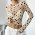thumbnail image 6 of Plus Size Summer Clothes for Women Sheer Polka Dot Mesh Casual T Shirt For Spring And Summer Button down Short Sleeve Shirt Women Corduroy Button Long Sleeve Warm Compression Base Beige 2XL, 6 of 9