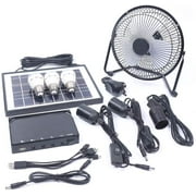 Oukaning Solar Panel Power Storage Generator LED Light Charger Kit Home Garden w/ 8" Fan