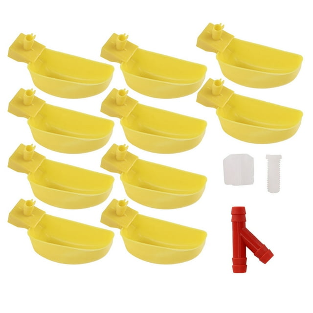 10 bebederos automáticos amarillos para codornices, pollos y aves, tamaño grande.