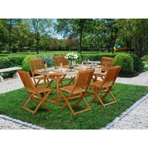 Homestock Lakeside Living 7 Piece Patio Dining Set Consist of an Oval Outdoor Acacia Wood Table and 6 Folding Side Chairs, 36x78 Inch, Sturdy Construction