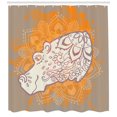 thumbnail image 3 of Hippo Shower Curtain, Oriental Lace Ornamentation Inspired Hippo Design with Floral and Geometric Motifs, Fabric Bathroom Set with Hooks, 69W X 84L Inches Extra Long, Multicolor, by Ambesonne, 3 of 3