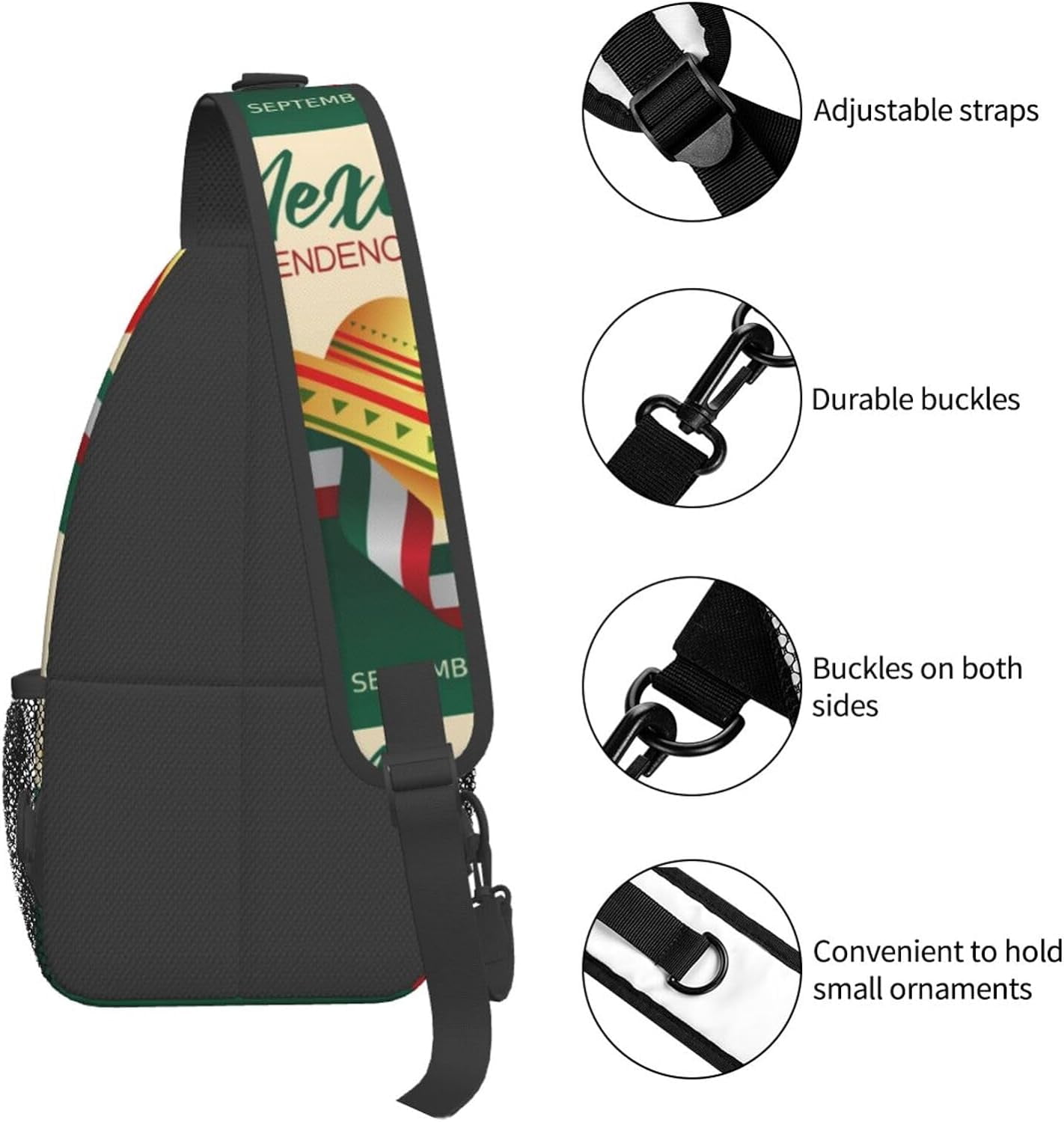 Mexico Hispanic Mexico Independence Day 2023 Sling Bag Crossbody Hiking Travel Chest Bags Backpack Shoulder Daypack for Women Men