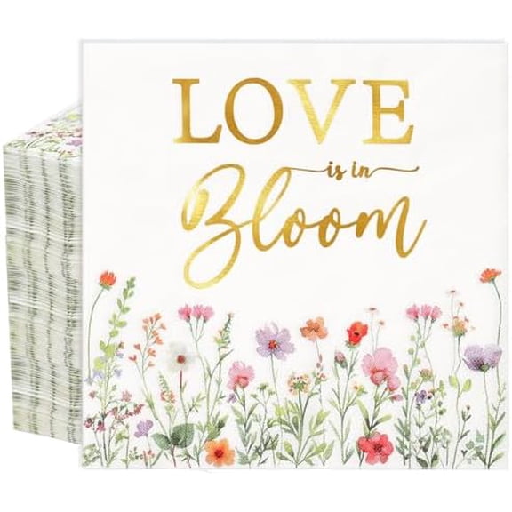 50pcs Love Is in Bloom Floral Bridal Shower Napkins Colorful Wildflower Paper Napkins Floral Flower Themed Bridal Shower Decorations for Wedding Bachelorette Engagement Party