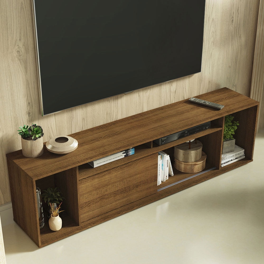 Madesa Large Entertainment Center with 1 Sliding Door, 5 Shelves and Open Shelves for 65, 75 Inch Media Storage Gaming Media Console Living Room and Bedroom Modern Wooden Television Stand - Rustic