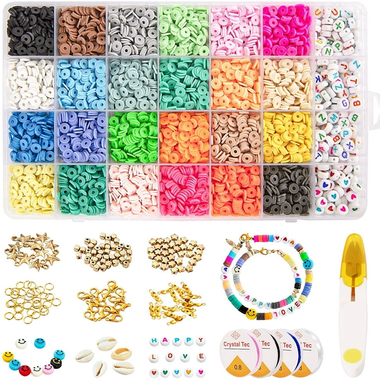 9600 Clay Beads For Jewelry Making Kit, 96 Colors Spaced Black Stone Beads  Flat Round Polymer Clay Beads With Letter Beads Smiley Beads And Elastic St