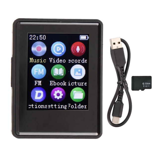 Reproductor MP3 Bluetooth 5.0 Pantalla de 1,77 pulgadas HiFi Radio FM Grabación Libro Eléctrico Foto Reproductor MP3 MP4 Portátil con Tarjeta de Memoria de 32G