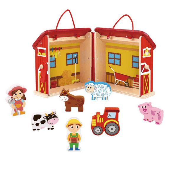 TOYSTER'S Foldable Farm Station Play Set for Kids, with Barn, Farmer, Donkey, Cow, Horse, Sheep, Pig, Tractor, Easy Portability, Role- Playing, Pretend Play, Gift for Boys Girls 3 