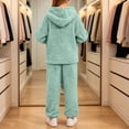 thumbnail image 5 of OGLCCG Girls 2 Piece Outfit Set, Winter Soft Sherpa Fleece Hooded Pullover Top and Jogger Pants Cozy Plush Loungewear Tracksuit for Girls(Mint Green,13-14year), 5 of 6
