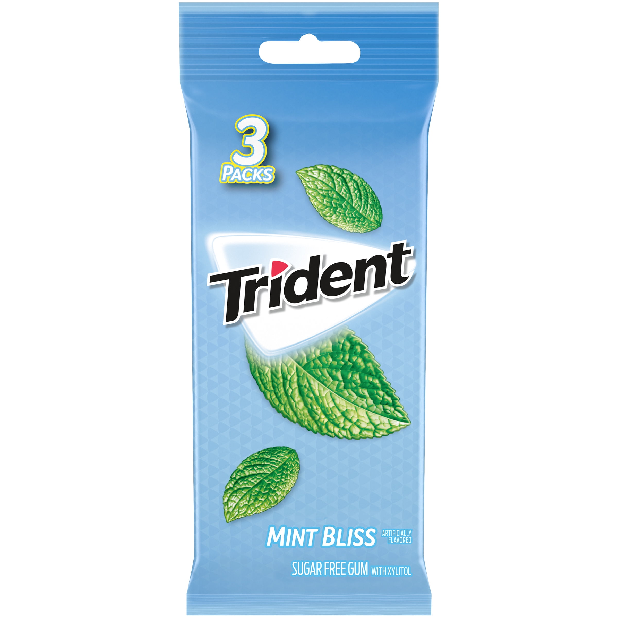 Trident Sugar Free Gum, Mint Bliss Flavor, 3 Packs (42 Pieces Total
