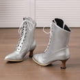 thumbnail image 4 of Pandaie Victorian Boots for Women Vintage Lace up Granny Ankle Booties Retro Renaissance Witch Dressy Mid Calf Boot Silver 9, 4 of 6