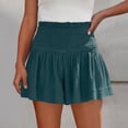 thumbnail image 7 of Linen Skorts for Women Smocked Elastic High Waisted Ruffle Skorts Wide Leg Boho Skirts, XL, 7 of 7