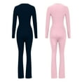 thumbnail image 5 of Olyvenn Womens Long Sleeve Jumpsuits Flare Sexy Square Neck Slim Flare Leg Full Length Flare Romper Casual Solid Bodycon Playsuit Pink 6, 5 of 5