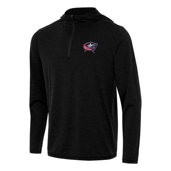 Men's Antigua Heather Black Columbus Blue Jackets Tidy Quarter-Zip Hoodie