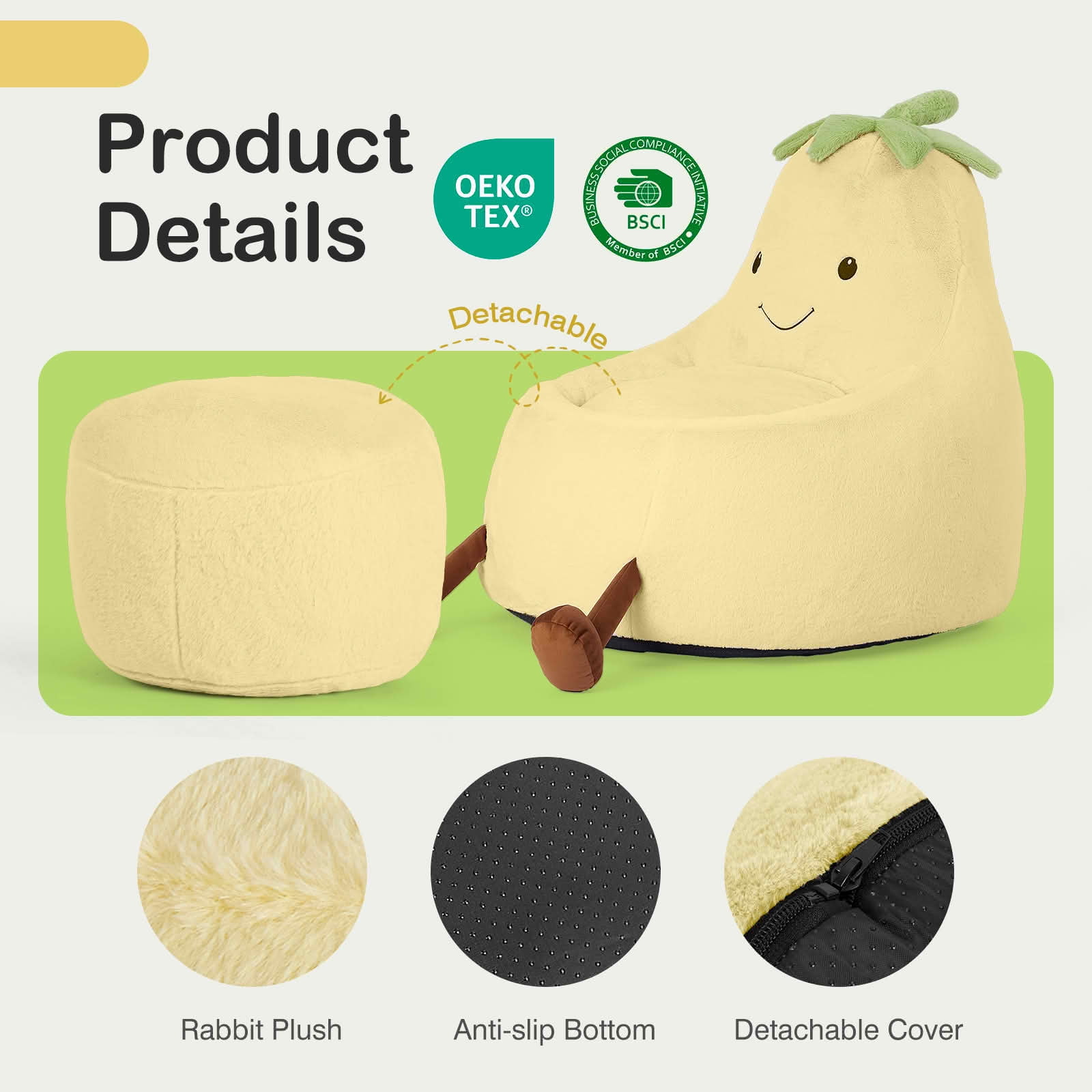 MAYEERTY Toddler Children's Bean Bag Chair Artificial Rabbit Fur Cover Teenager Filled Sofa