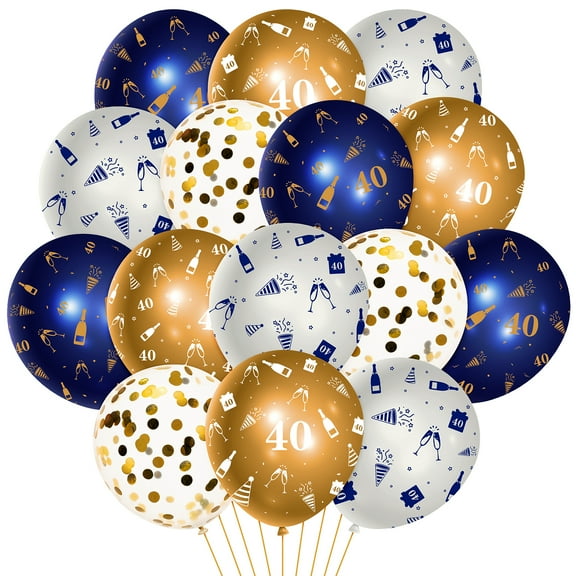Haooryx 40th Birthday Party Decorations, Blue and Gold Latex Balloons for 40th Birthday Party Decorations Celebration Supplies