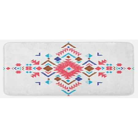 

Tribal Kitchen Mat Colored Hand Drawn Style Pattern with Geometrical Like Frame Art Plush Decorative Kitchen Mat with Non Slip Backing 47 X 19 Vermilion Caramel Blue by Ambesonne