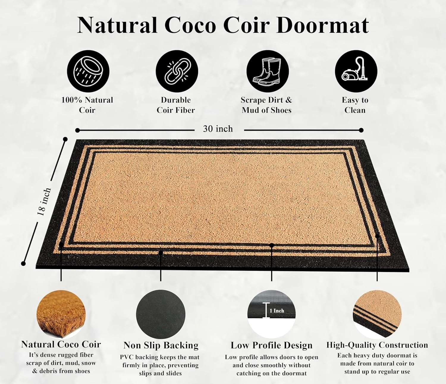 A1HC Natural Coir Doormat With Classic Border Heavy Duty PVC