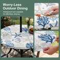 thumbnail image 3 of Round Outdoor Tablecloth with Umbrella Hole and Zipper, Blue Beige Coastal Fitted Table Cover with Elastic Edge for 36-44 Inch, Summer Beach Starfish Coral Nautical Waterproof Patio Tablecoths, 3 of 9
