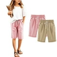 thumbnail image 4 of DxhmoneyHX 2PC Girls Bermuda Shorts Knee Length Preppy Clothes High Waist Drawstring Casual Shorts Loose Fit Cute Print Straight Leg Pants with Pockets Age 3-13Years, 4 of 4