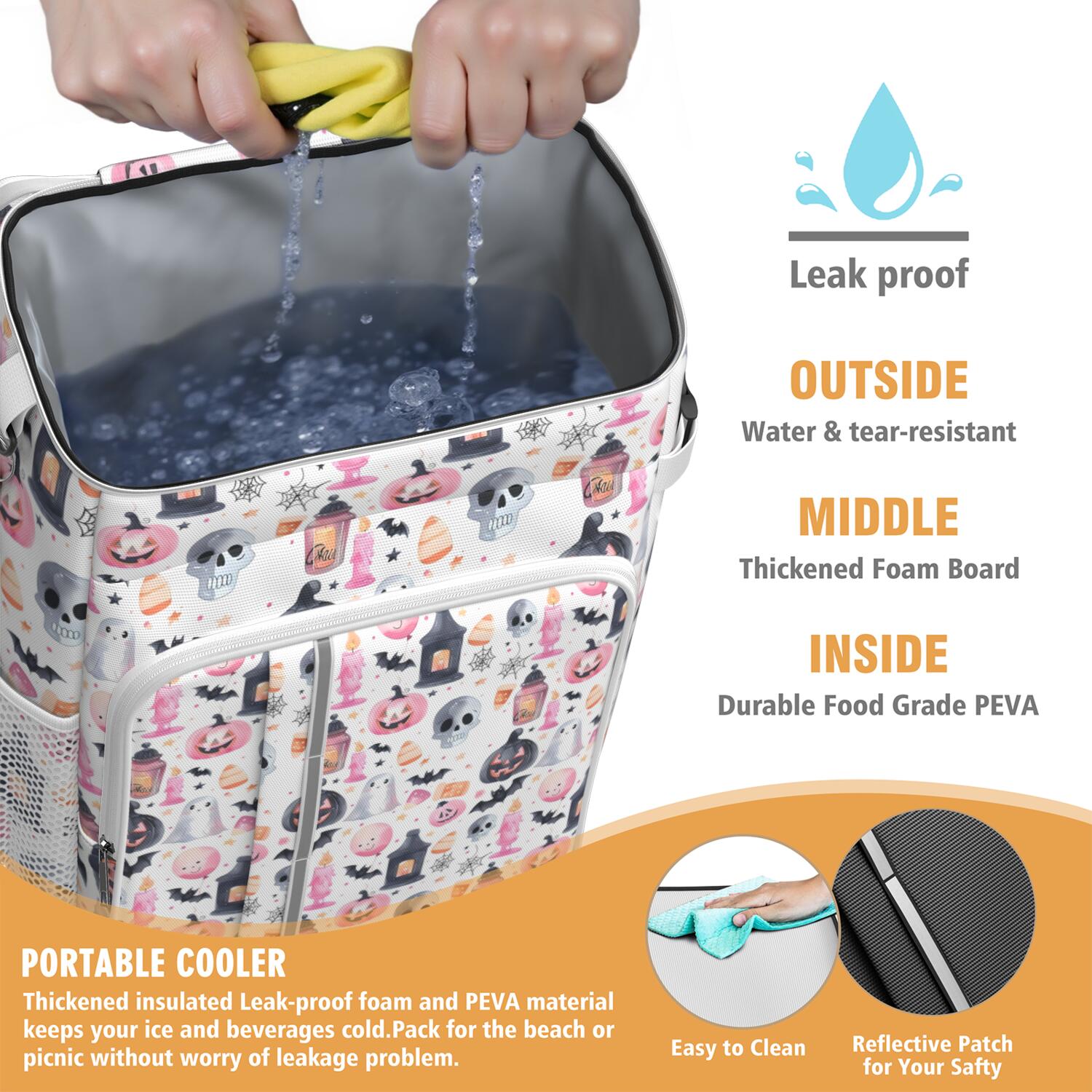 Travel Cooler Bag - Pastel Halloween Pattern Camping Beer Cooler Backpack with Bottle Opener- Waterproof Insulated Picnic Backpacks - Cooler Bag for Beach