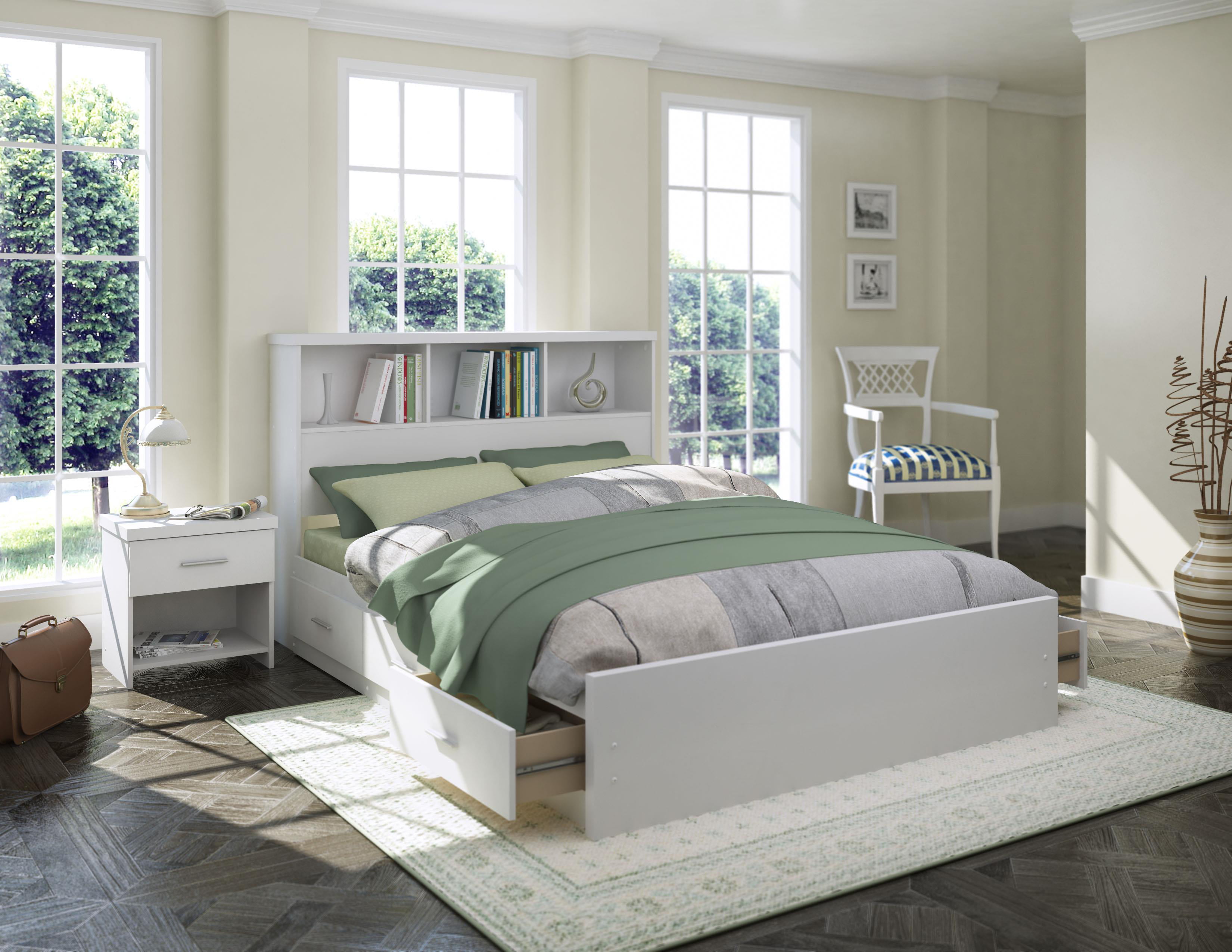 Sonax 3 Piece Storage Bed Set in Frost White with Bookcase Headboard ...