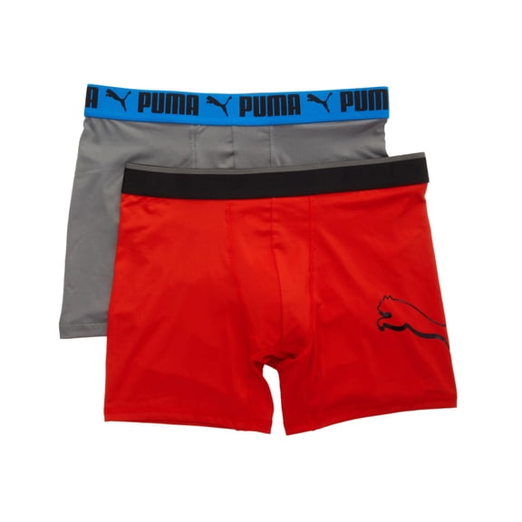 Men's Puma 15529 Chromatic Cat Graphic Boxer Brief - 2 Pack (Red/Grey S)