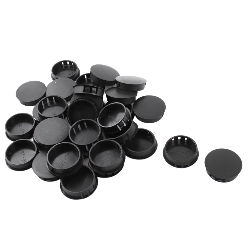 30pcs 38mm Round Black Plastic Snap in Mounting Lock Hole Cover Harness