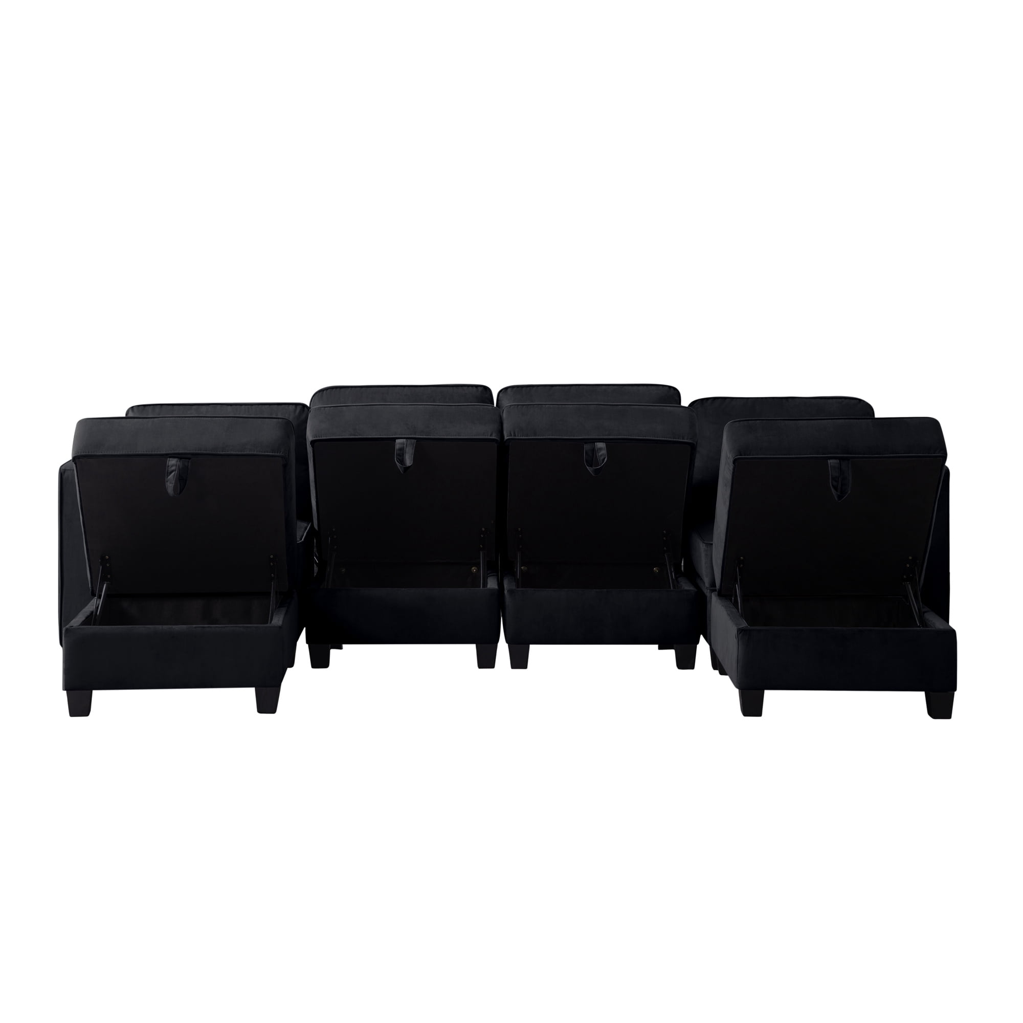Aukfa 116" Velvet Storage Sectional Couch for Living Room, Modular Sleeper Sofa U-Shaped Sofa, Black