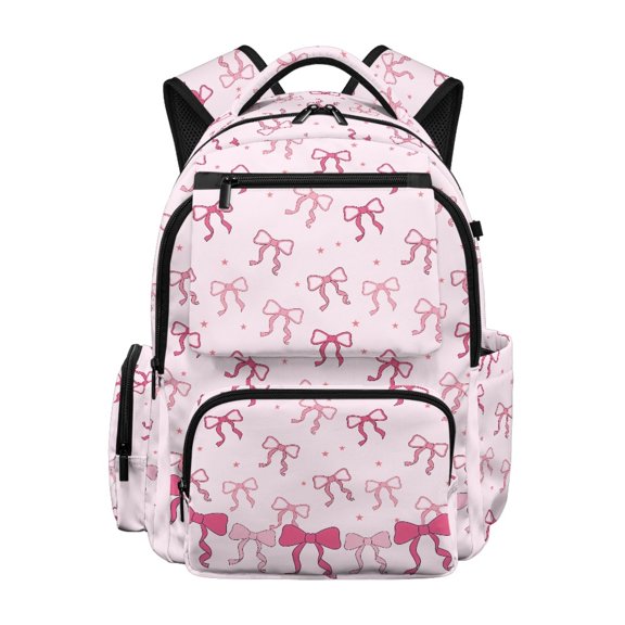 Psesaysky Pink Bow Tie Soft Bookbag for Middle School Elementary, Lightweight Adjustable Padded Straps 600D Polyester School Bag