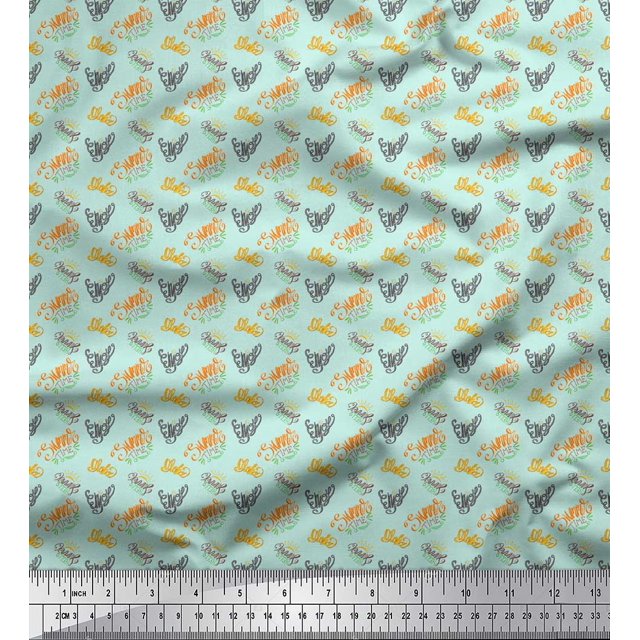 Soimoi Green Rayon Fabric Enjoy Summer Time Text Print Fabric by Yard 42 Inch Wide