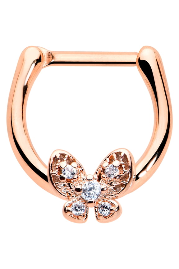Womens 16G PVD Steel Septum Jewelry Rosy Beauty Butterfly Daith Tragus Cartilage Clicker 5/16