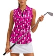 thumbnail image 2 of FASHOFT Sleeveless Golf Shirts for Women Print Collared V Neck Tennis Tank Top Cooling Polo Lightweight Vest Pink L, 2 of 5