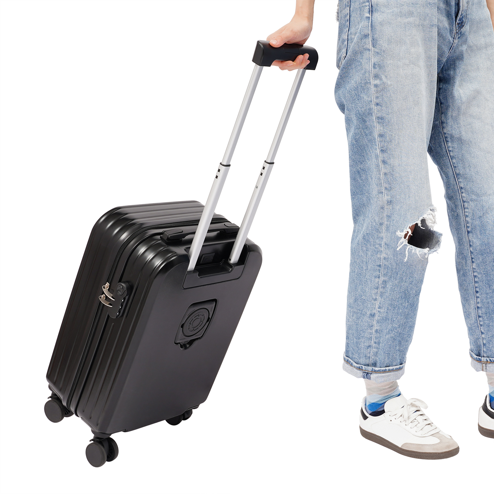 40kg/88.18 Lbs Freestanding Black Carry on Luggage Rectangular Travel Luggage Suitcase for Short-distance Domestic