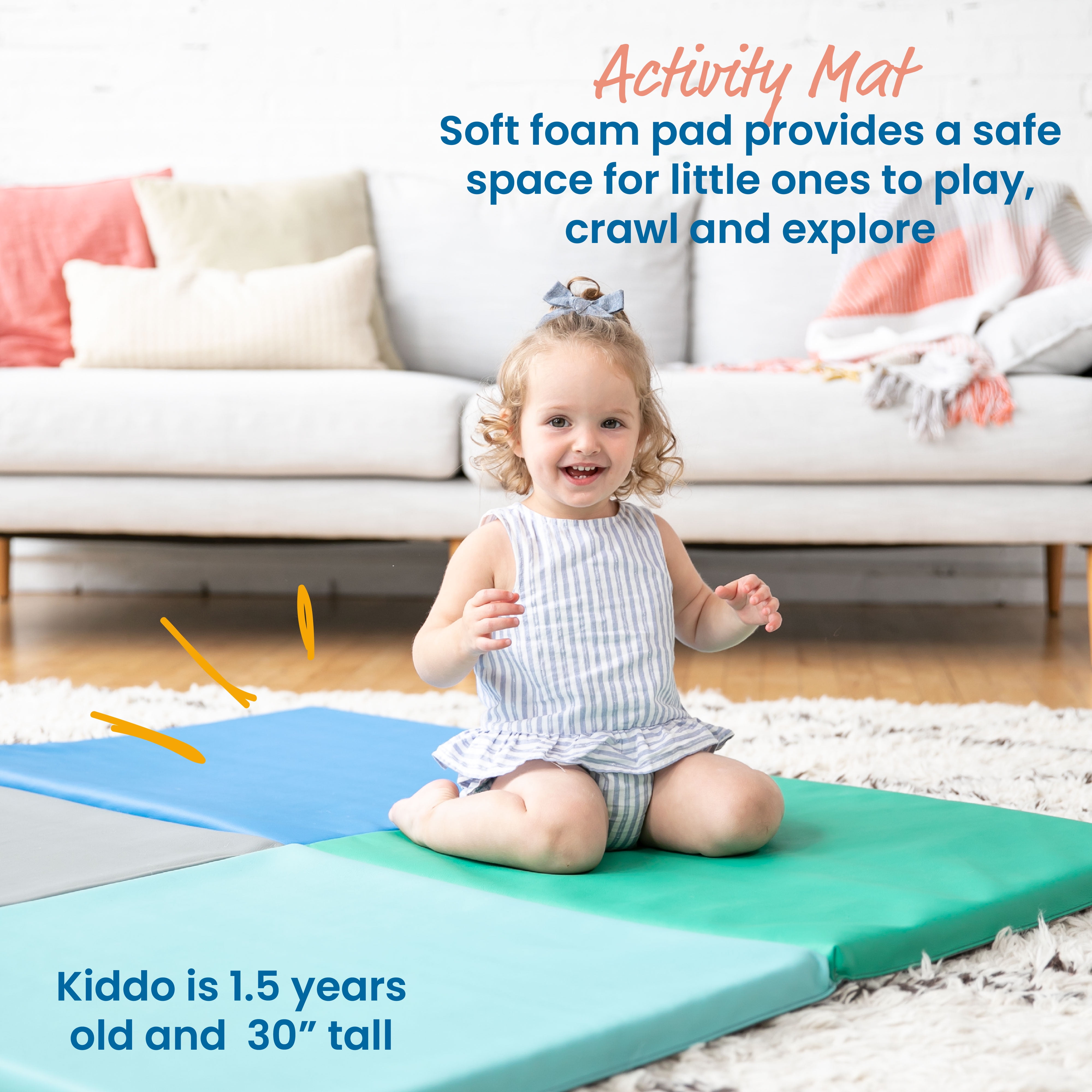 ECR4Kids SoftZone Quad Fold-N-Go Activity Play Mat, 48in Square, Baby Essentials, Contemporary