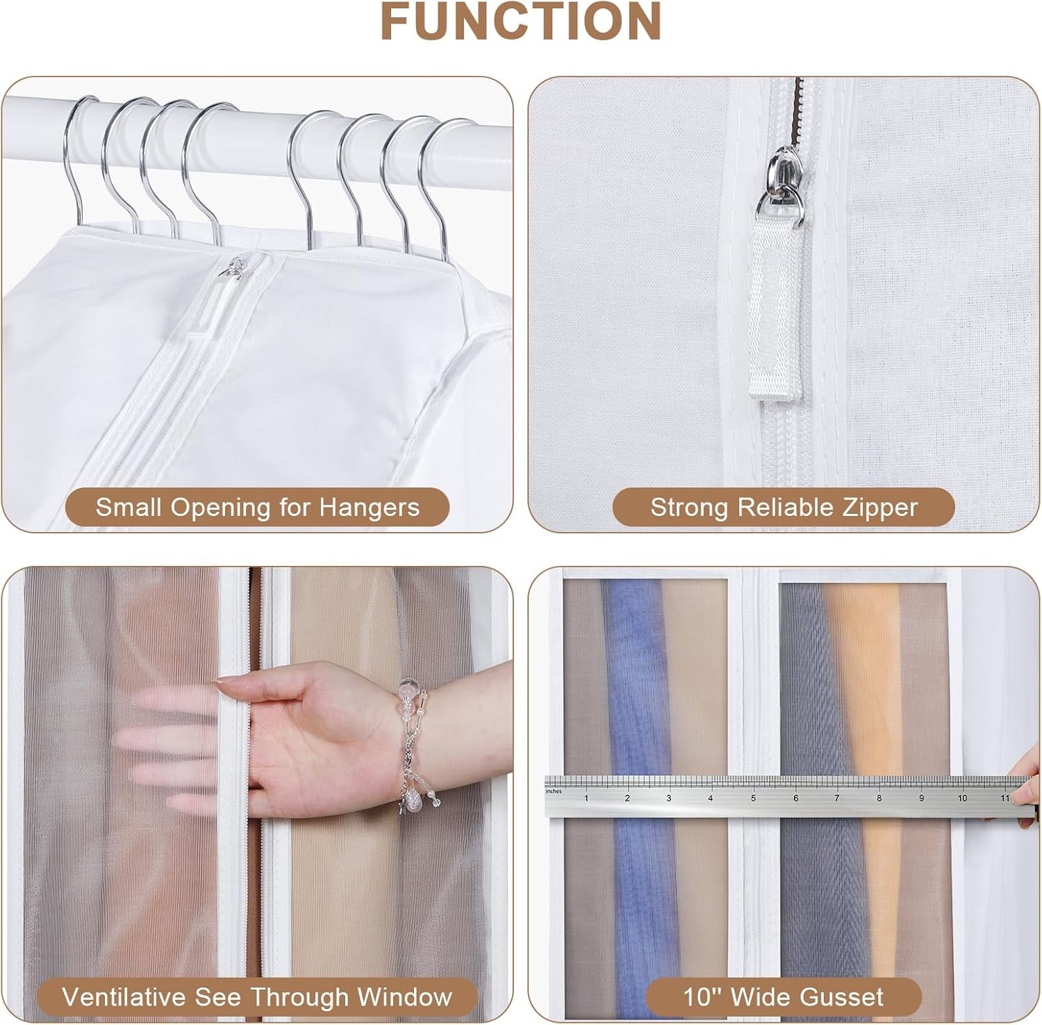 Premium Cotton Garment Bag for Hanging Clothes, Breathable Suit Bags for Closet Storage with Large Gusseted & Clear Window, Dust Cover with Zipper for Suits, Jacket, Pack