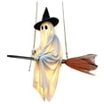 thumbnail image 2 of LOWLHOME 5 FT Hanging Ghost Decor, Halloween Decorations Light-Up Flying Ghost on Broomstick with Witch Hat, Witch Broom, Spooky Cute Outdoor Halloween Decorations for Porch Yard Tree, 2 of 8